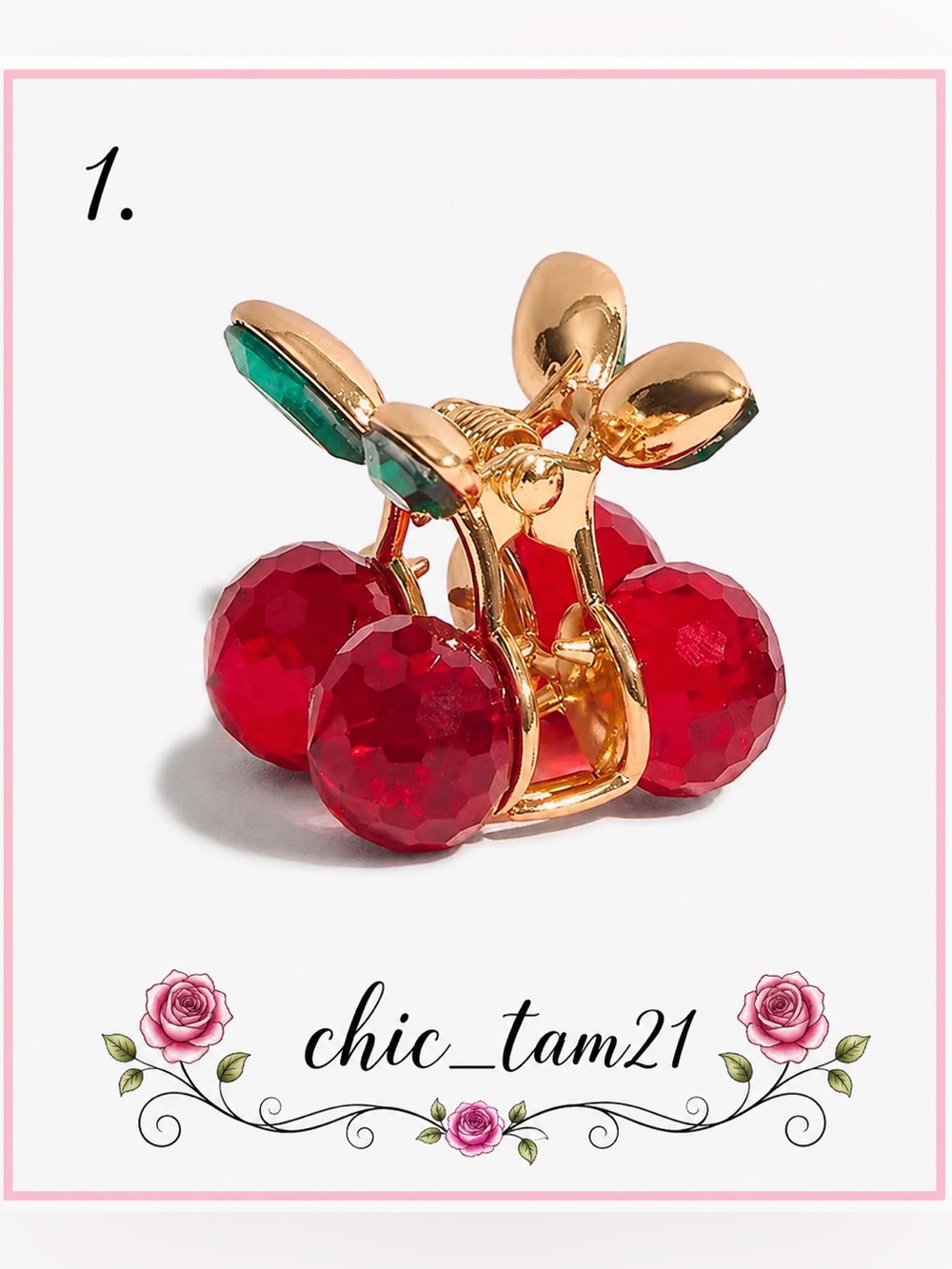 Gold-Tone Cherry Crystal Hair Clip - Red